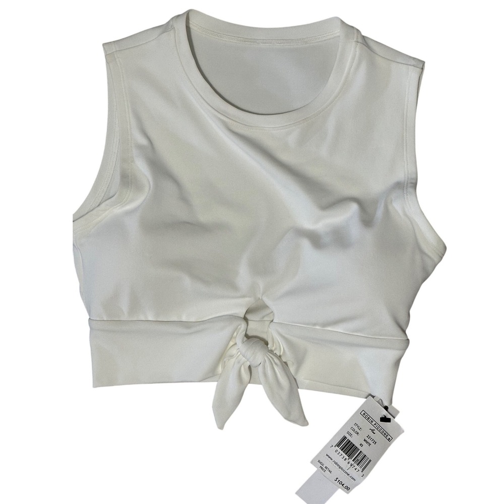 Robin Piccone White Tie-Front Crop Swim Top